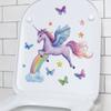 Playful Unicorn and Butterflies Hand Painted Toilet Sticker Waterproof Self-Adhesive Removable Decal for Bathroom WC Home Decor