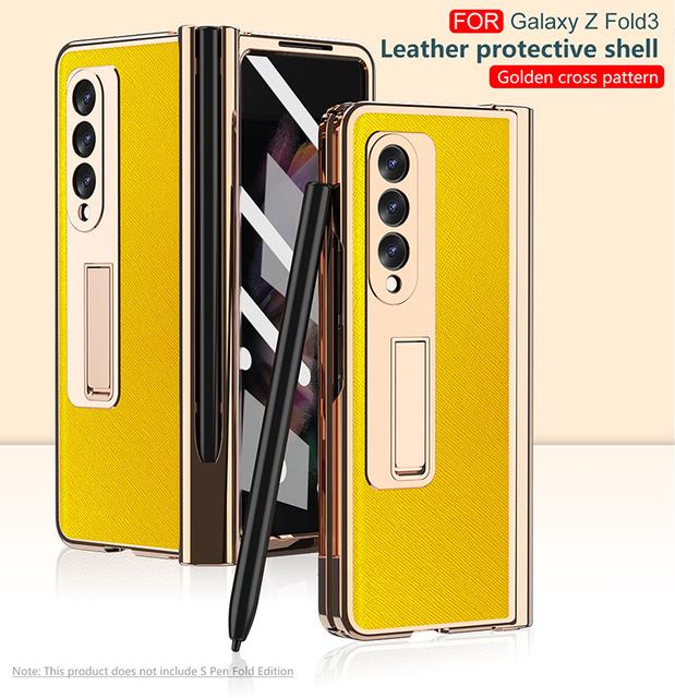 

Роскошный кожаный чехол для телефона с двойным покрытием на петлях для Samsung Galaxy Z Fold 4 Fold 3 5g Чехол с отделением для ручки Подставка Hd Передняя пленка For Galaxy Z Fold 3