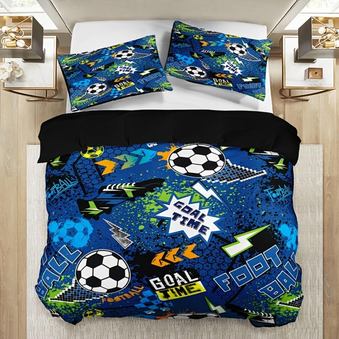 

3pcs Handsome Blue Football 3D Printed Bedding Set Comfortable Duvet Cover King Queen Twin Size Birthday Gift Bedroom Decoration EU Single 135x200cm