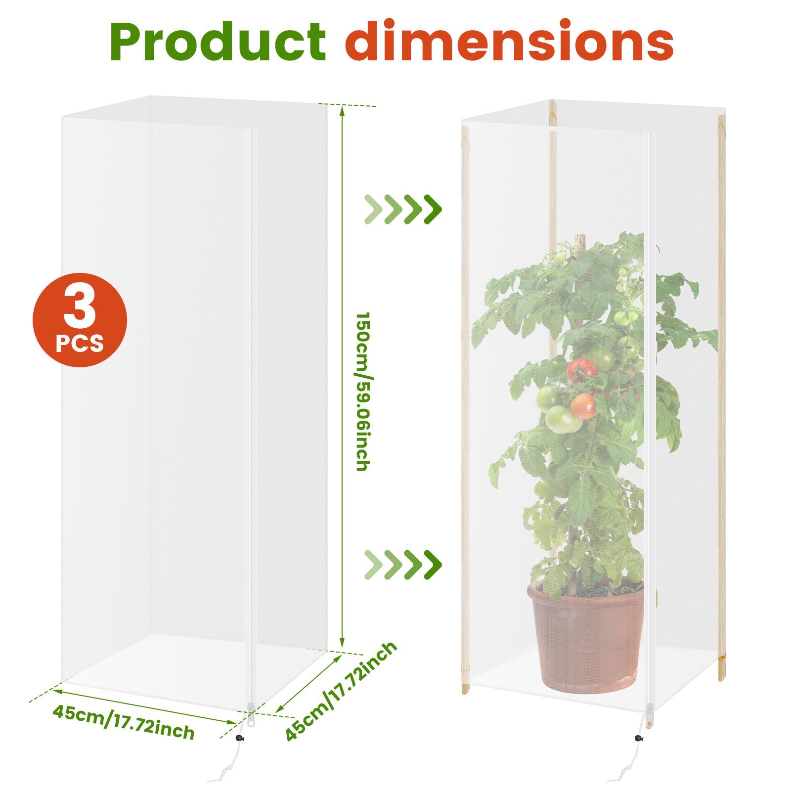 

3Pcs Garden Bird Netting Plant Cover Breathable Plant Insect proof Mesh Cover with Zipper & Drawstring Fine Mesh Tomato Cage Net