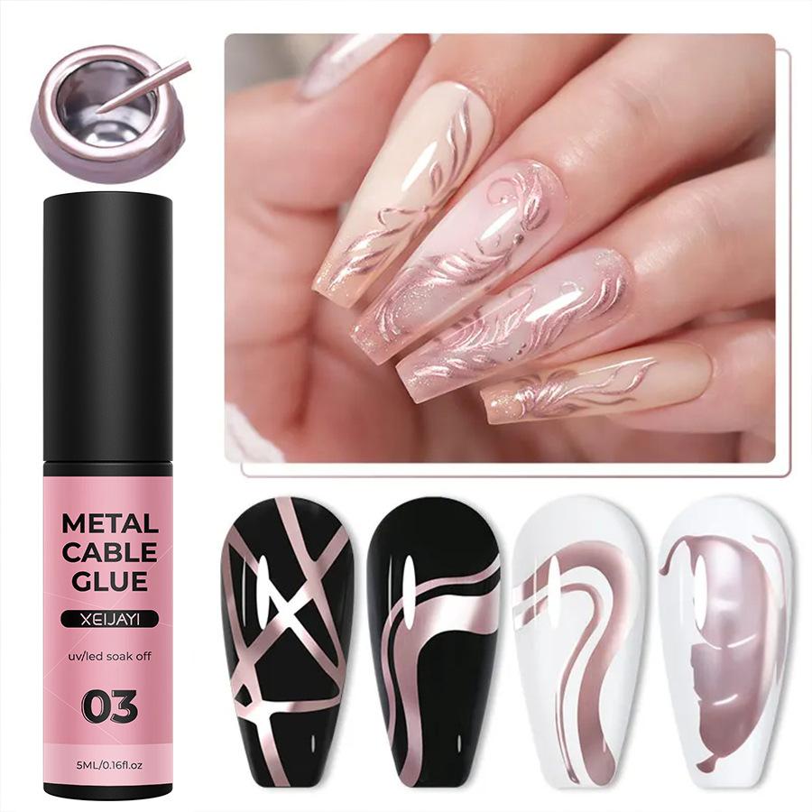 5ML Nail Art Liner Gel - High Density Metallic Paint Striper Brush for Detail Drawing Curing Gel for Nail Artists Design