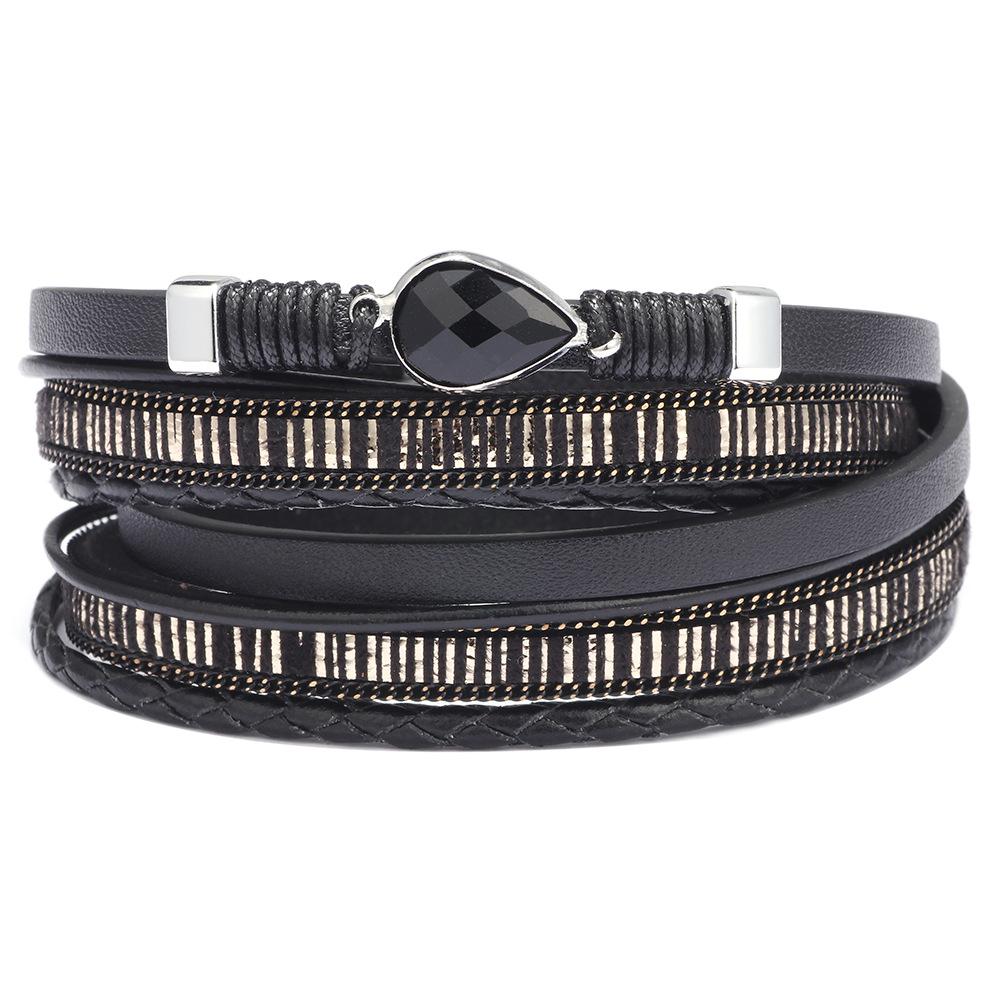 JMXD  Women Multi Layer Wrap Bracelet Magnetic Clasp Leather Rhinestone Bangle Adjustable Fashion Sparkle Cuff Gift
