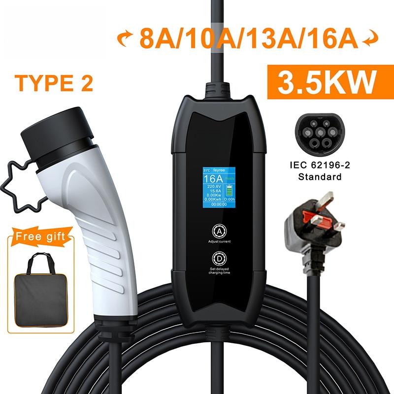 Type2 Portable EV Charger 16A 3.5KW Electric Vehicle Charger Multiple Protections Car Charging Station