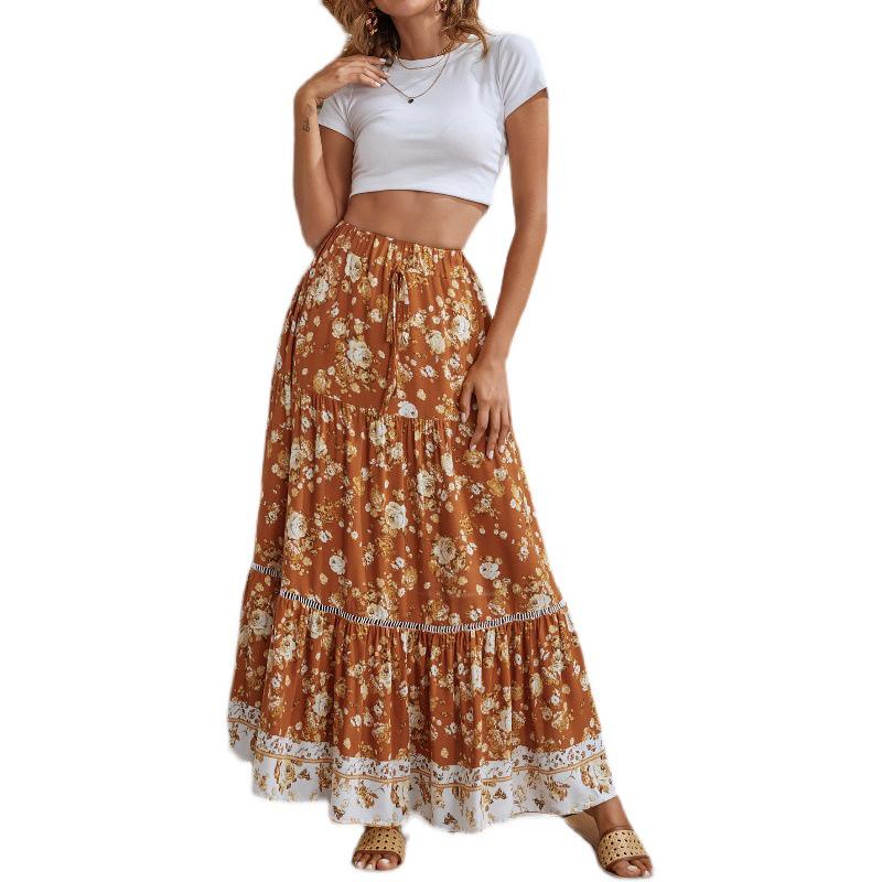 Bohemian Cotton Ruffle Dress with Lace Patchwork Hem