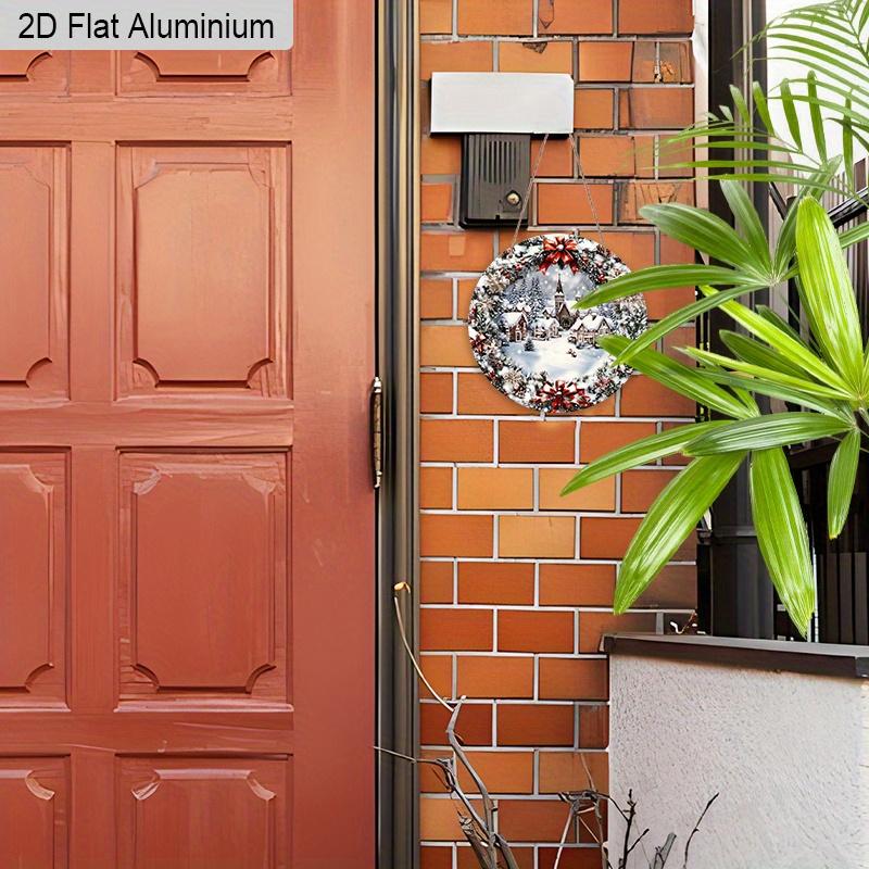 2D Flaches Aluminium-Weihnachtsschild mit Schneemannhaus-Muster - Weihnachtsfiguren-Anhänger - Ideal für Haustür, Wand, Veranda, Fensterdekoration - Ideal