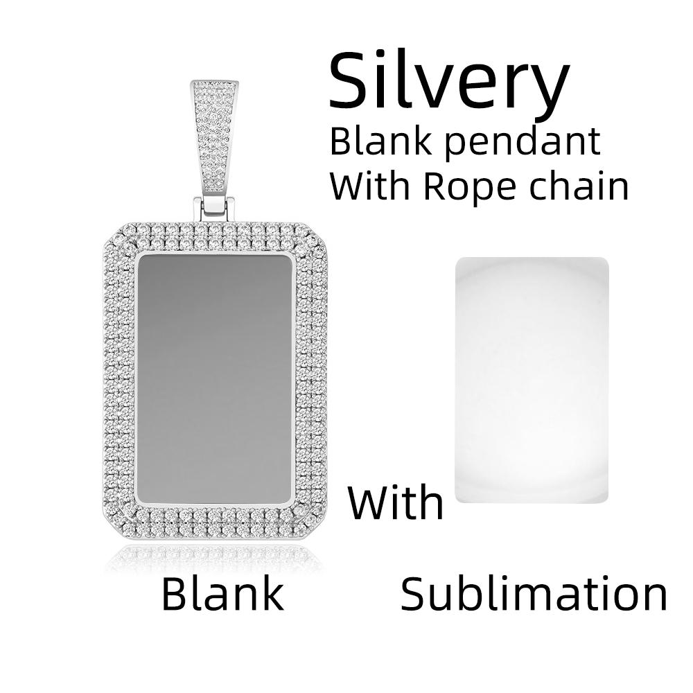 New One Custom Photo Square Medallion Pendant Iced Zircon Sublimation Hip Hop Fashion Jewelry Bling Charms Necklace-Gold Brass