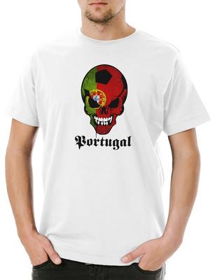 Klassisches Fußball Portugal Totenkopf Flagge Herren T-Shirt Hooligan Totenkopf Banner