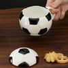 Kaffeebecher mit Deckel im Sportdesign Fußball Baseball Keramiktasse Schwarz Weiß Kariert Rote Nähte Auslaufsicher Mikrowellengeeignet Teetasse
