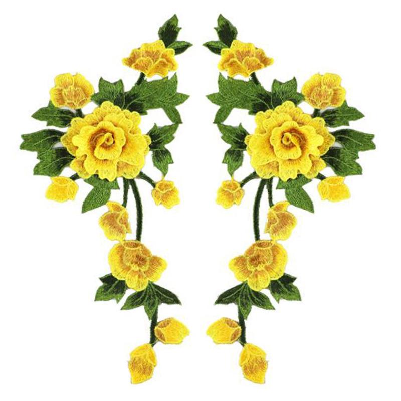 

1 пара разноцветных нашивок с вышивкой в виде цветов, воротник для выреза горловины, аппликация для одежды, платья, украшение жёлтый