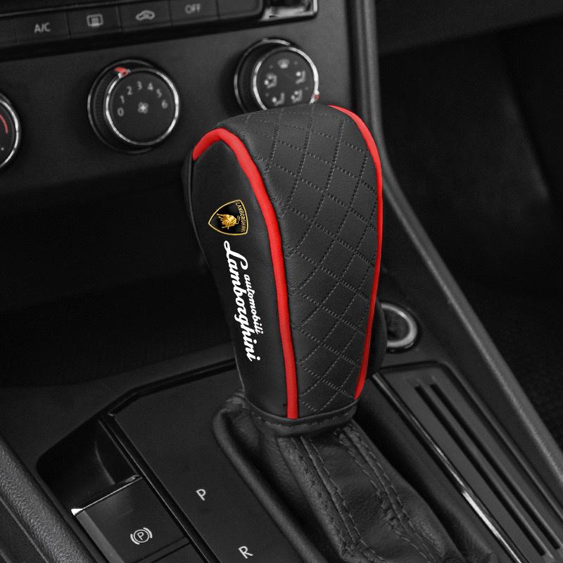 

1pc Leather Car Gear Shift Knob Covers Non-Slip Handle Cover For Lamborghini Urus Huracan Aventador Premium Auto Accessories