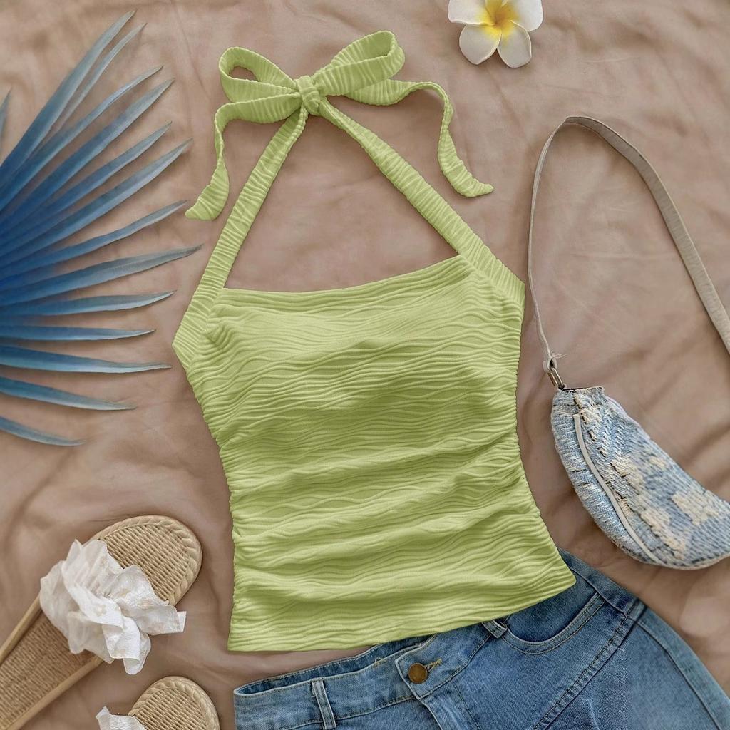 Women's Vacation Style Crop Top, Halter Neck Camisole, Sleeveless Short Tank Top