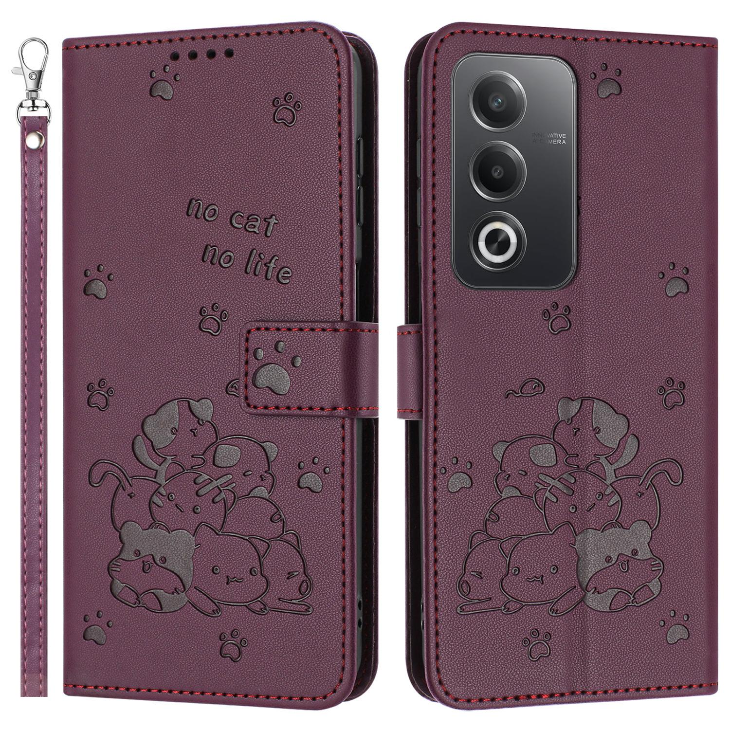 

Leather Case for Oppo A80 5G/K12x 5G (India)/A3 Pro (Global) 5G/A3 Pro (India) 5G Cats Imprint Leather Wallet Phone Cover with Strap E