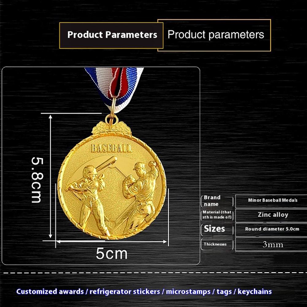 10Pcs Baseball Medals Sports Medals 5cm Metal Winner Medals with Neck Ribbon Baseball Memorial Medal for Baseball Race