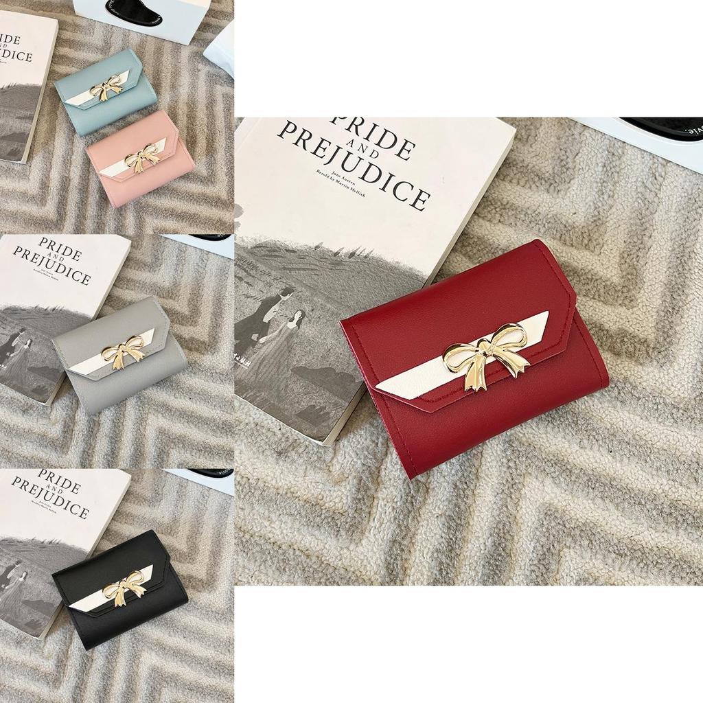 Simple Color Blocked Gold Bow Decoration For Women Casual Coin Purse For Daily Use