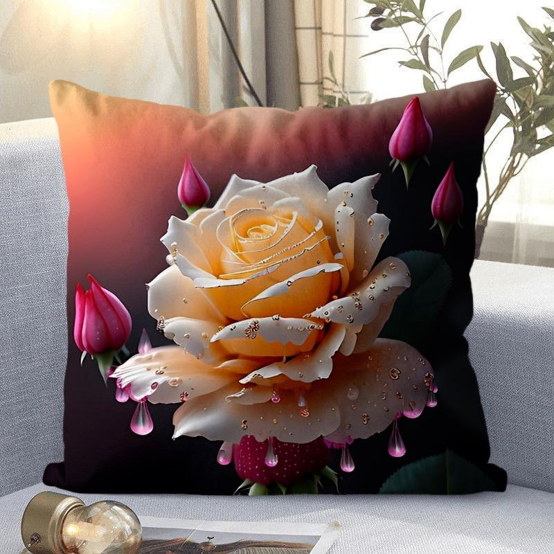 Rose Flower Print Decorative Pillowcase Bedroom Living Room Square Cushion Pillowcase