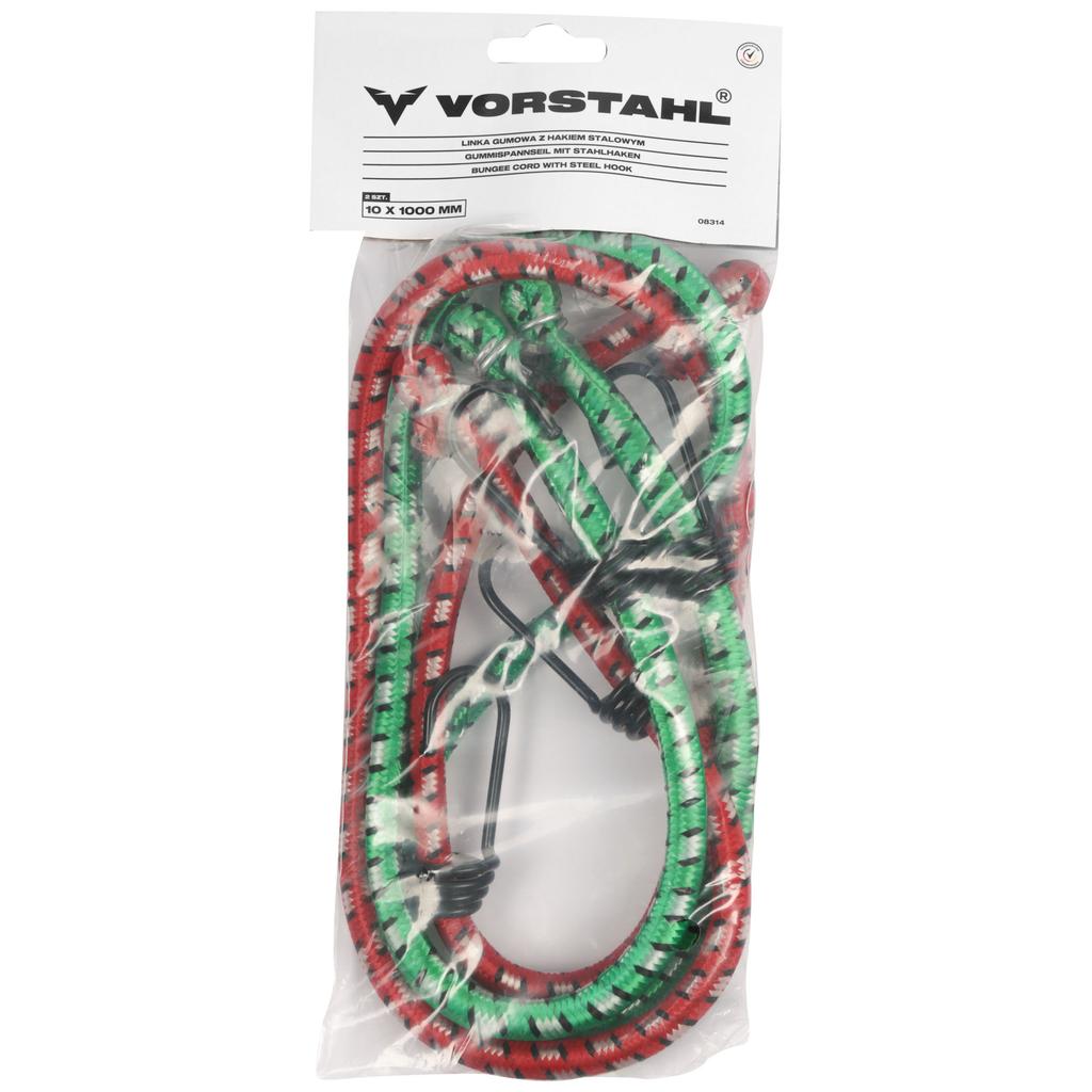 Rubber Rope with Steel Hook, Pack of 2, 10x1000mm, Vorstahl