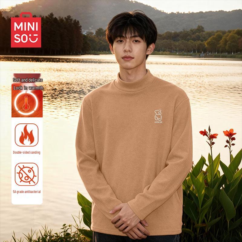 MINISO Men's Fleece-Lined Thermal Long-Sleeve T-Shirt