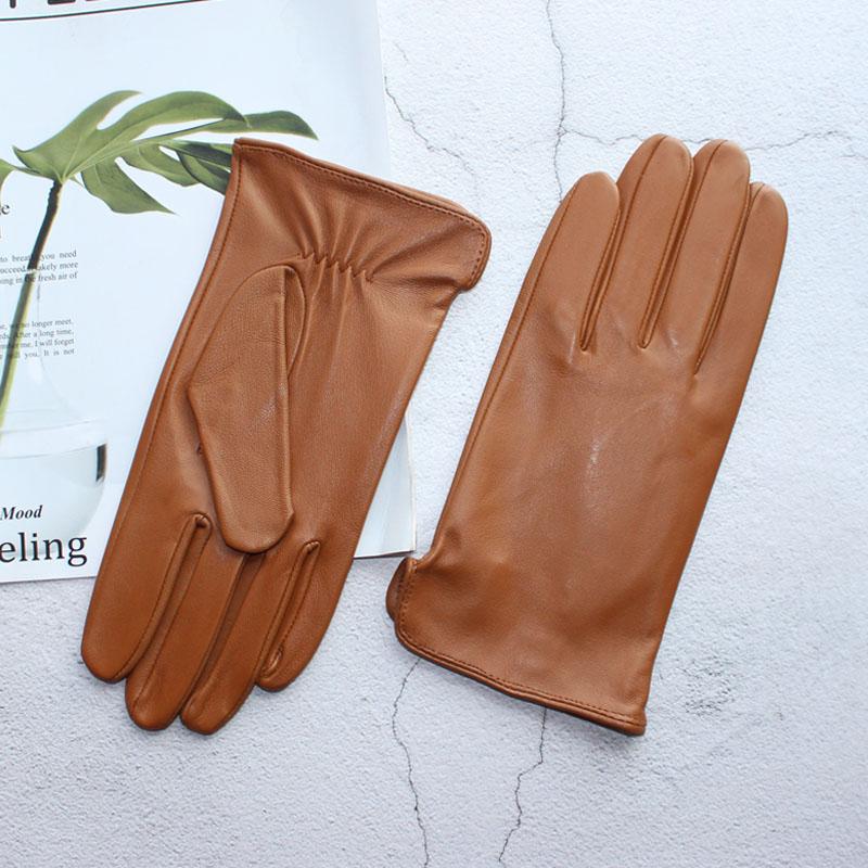 Men's Sheepskin Driving Gloves Solid Color Thin Single Leather Unlined Touch Screen Fashion Ripple Riding Motorcycle Gloves