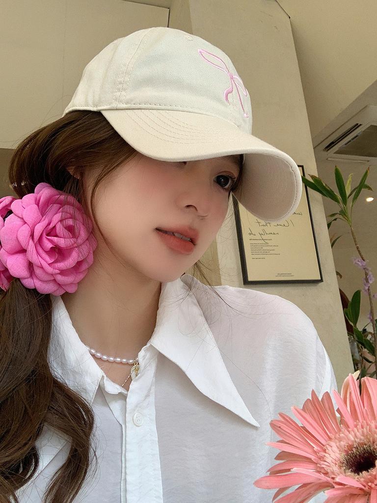 Elegant Cotton Summer Baseball Cap With Adorable Bow Embroidery For Women