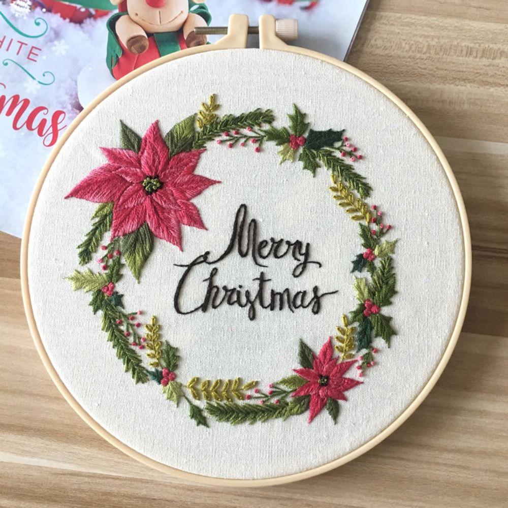 Elk Deer Christmas Embroidery Kit DIY Embroidery Set Home Decor Cross Stitch Set  Adults