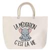 Beach Bag - PLANETEE - Elephant Meditation - Rope Handle - Large Size - Cotton, Printed In France
