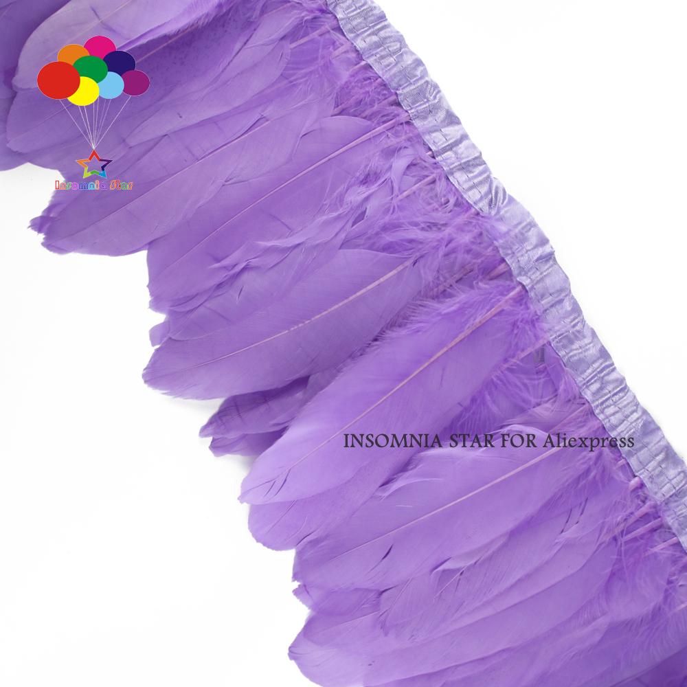Feather2 Meter/pack Goose Feather Fringe Trim On Satin Header 6"- 8" In /15-20 Cm Width