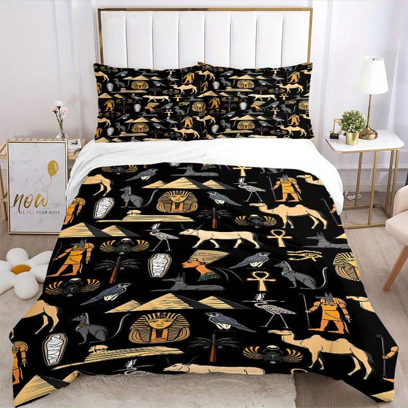 3pcs Egyptian Symbols Soft and Comfortable Breathability, Bedding Set, Machine Washable, Suitable for All Seasons, Applicable To Bedroom or