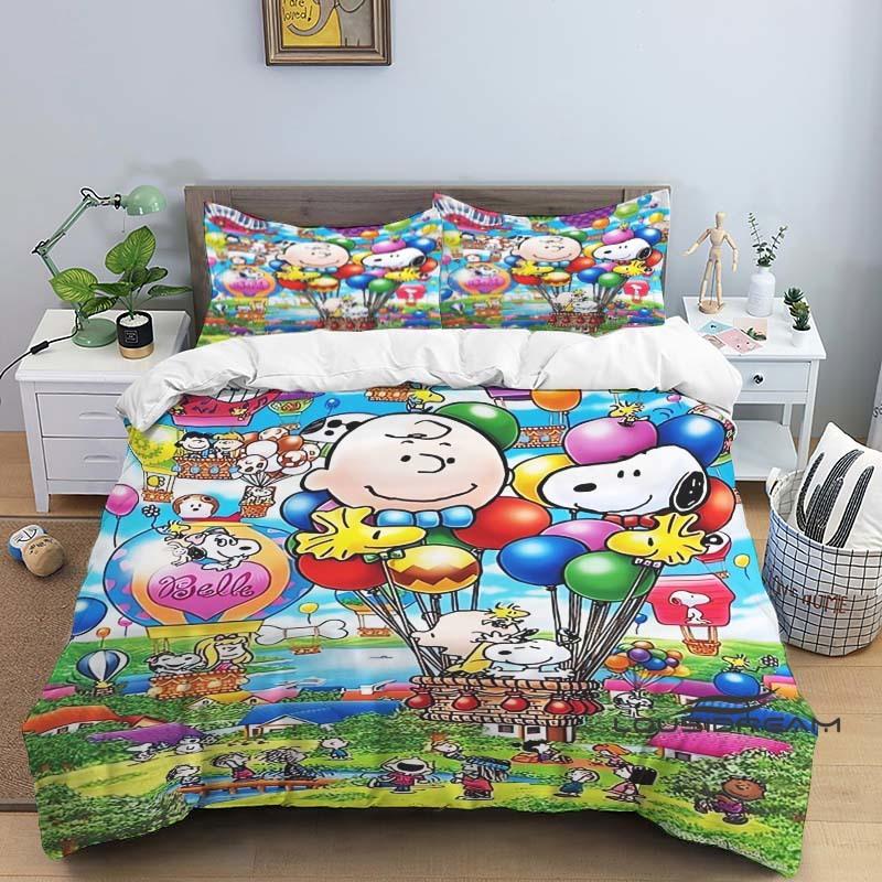 3D-Printed "Snoopy" Series Bedding Set with Cute Cartoon Patterns — Duvet Cover and Pillowcases Available for Customization