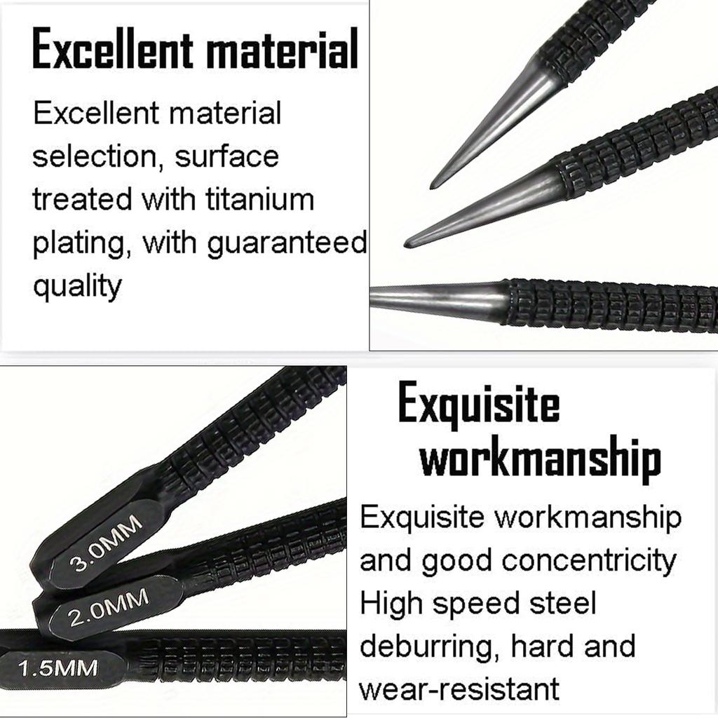 Σετ 3 τεμαχίων Κεντρικών Μαρκαδόρων από Χάλυβα Υψηλής Περιεκτικότητας σε Άνθρακα, Αντιολισθητικοί Κεντρικοί Μαρκαδόροι για Διάτρηση Μετάλλου από Κραματοποιημένο Χάλυβα, Ξύλου, 1.5 2 3mm