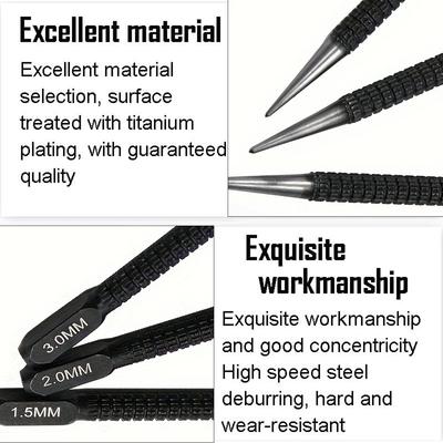 3pcs High-carbon Steel Center Punch Set, Non-Slip Center Pin Punch Used For Drilling Of Alloy Steel Metal Wood,1.5 2 3mm