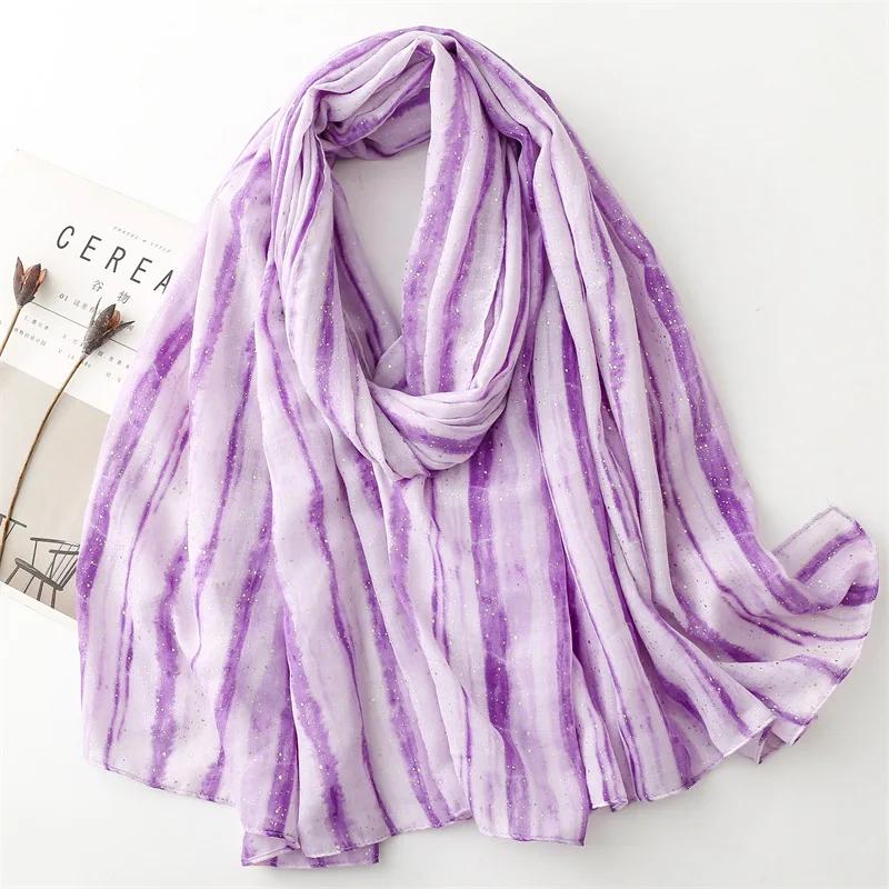 2025 Spain Ombre Striped Line Glitter Viscose Shawls Scarf Lady High Quality Wrap Pashmina Stole Bufandas Muslim Hijab 180*90Cm