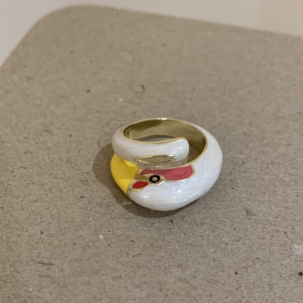 Metal Material Geometric Open Ring Exaggerated Design Adjustable Ring Enamel Parrot Ring For Women белый