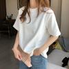 Damen lockeres T-Shirt Kurzarm Minimalistisch einfarbig O-Ausschnitt Oberteil