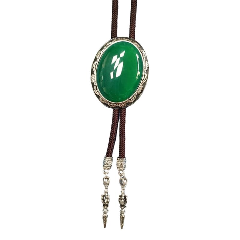 Adjustable Braided Cord Rodeos Bolo Tie Necktie Feature Oval Shape Stone Pendant Western Jewelry Necklace for Men Women