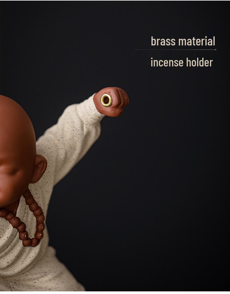 Kung Fu Kid Little Monk Zen Incense Holder - Indoor Sandalwood Burner for Coffee Tables and Tea Rooms.