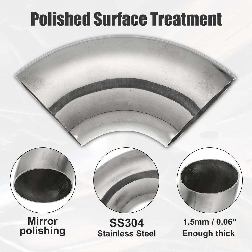 uxcell SS304 Stainless Steel 90 Degree Mandrel Bend Elbow Exhaust Elbow Pipe for Car
