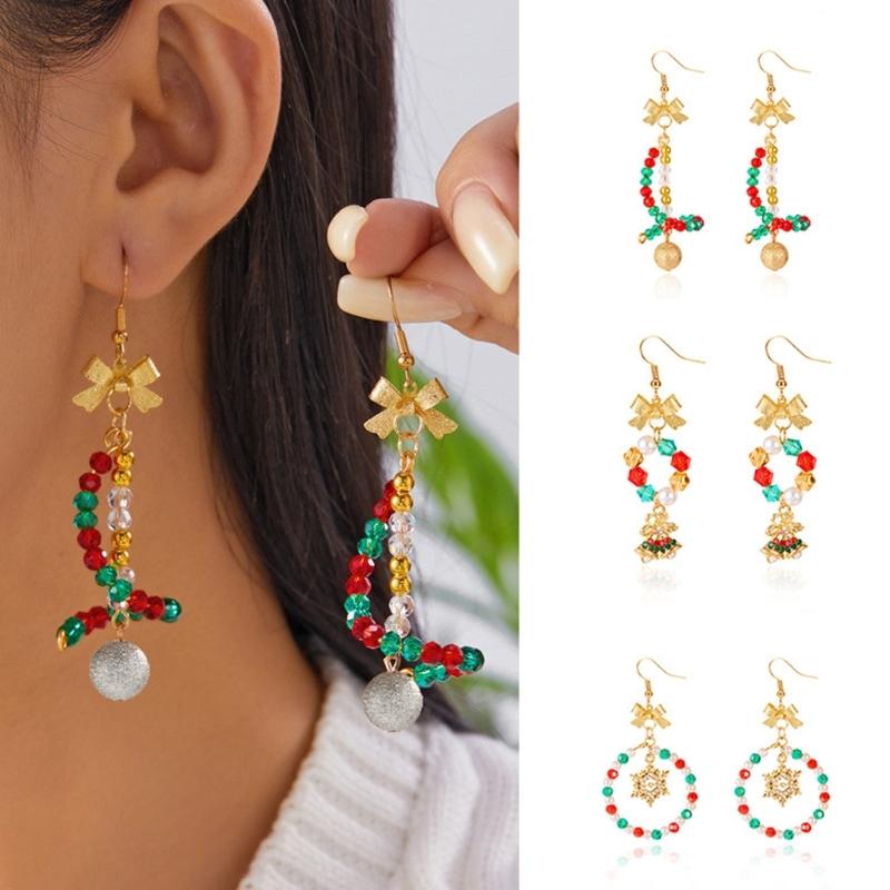 Festive Holiday Dangle Earrings With Floral Bead Accents Nickel Free Alloy Lightweight Elegant Design