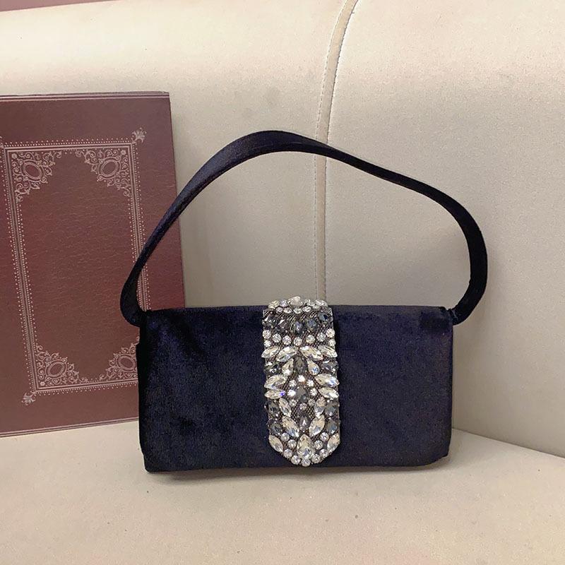 French celebrity small fragrance shiny ineffectual diamond-set small square bag retro temperament velvet portable dinner bag