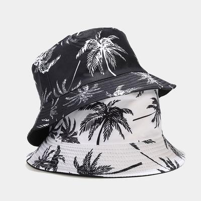 Brand New Fisherman Hats Men and Women Printed Coconut Palm Double-sided Bucket Hat Unisex Outdoor Travel Sun Visor Caps