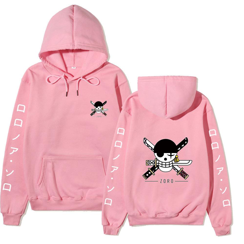 Anime Roronoa Zoro Hoodie, One Piece Pirate Skull Logo Graphic Print Pullover Sweatshirt Long Sleeve Streetwear for Men Women