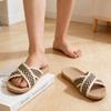 Women's Linen Slippers Lightweight House Shoes, Simple Slip On Open Toe Indoor Slippers for Comfortable Home Wear