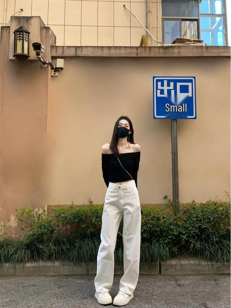 Weiße High-Waist Weitbeinige Jeans für Damen - Frühjahr/Sommer Kollektion 2025, High-End Lockerer gerader Schnitt mit Fall.