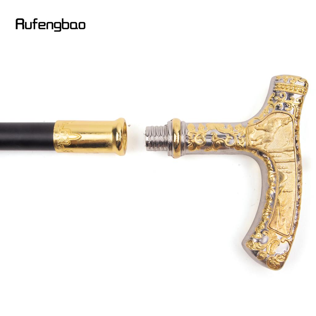 Golden White Wolf Luxury Pattern Walking Stick Party Fashion Elegant Walking Stick Decorative Cospaly Cane Knob Crosier 89cm