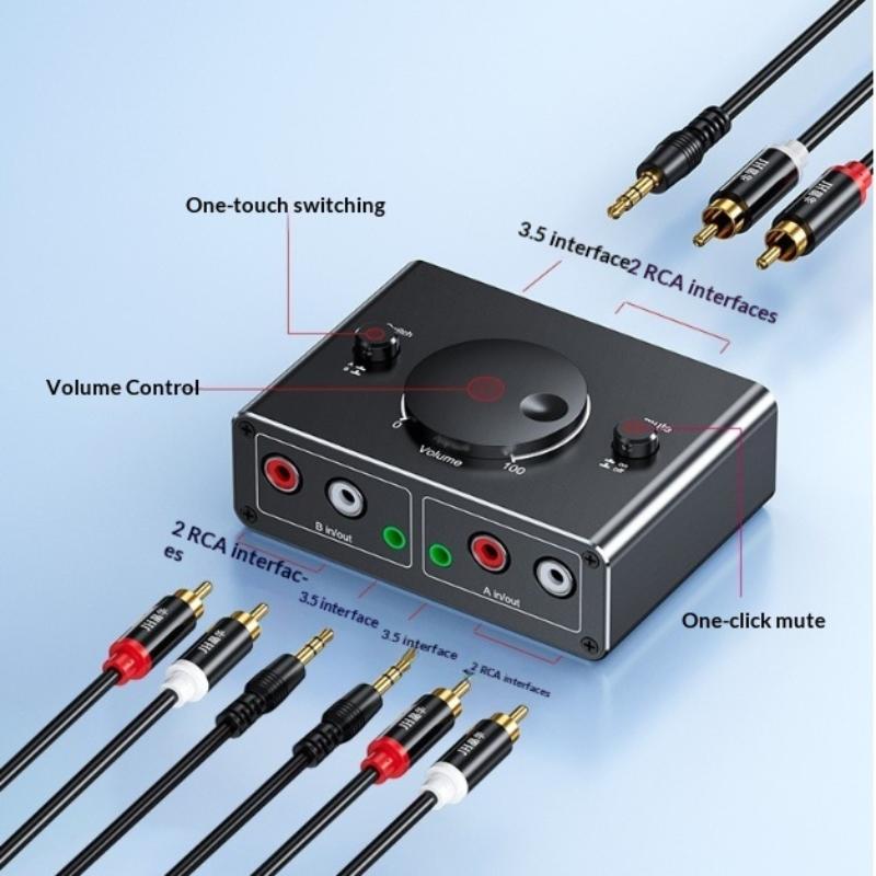 3.5Mm Rca Stereo Bi-Directional Audio Switcher 1 In 2 Out Or 2 In 1 Out 3.5Mm 2Rca Audio Switcher With Mute Button