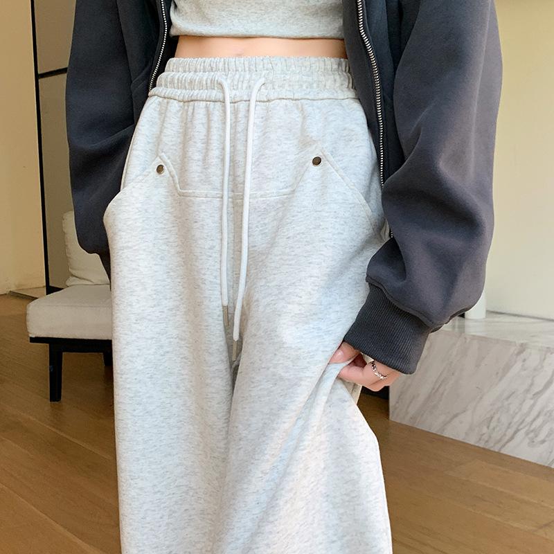 Huamian sweatpants women's trousers autumn and winter new straight wide-leg trousers high waist loose small casual sweatpants