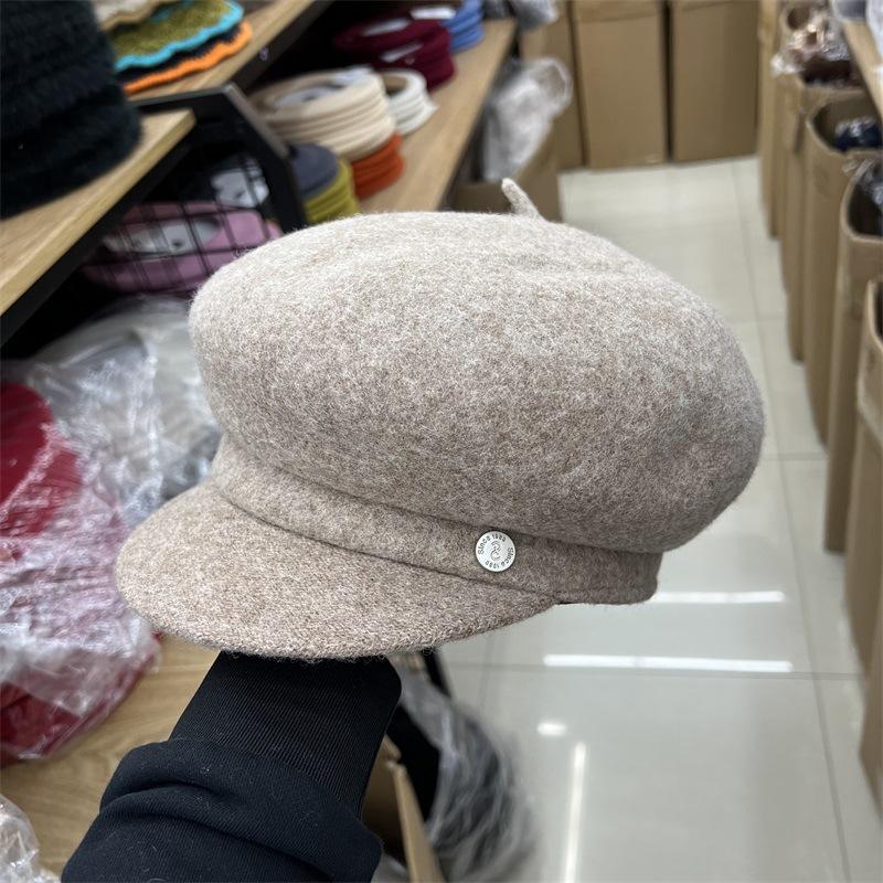 

Однотонная овечья шапка женская осенне-зимняя литературная и ретро кепка газетчика шапка художника M（56-58cm）