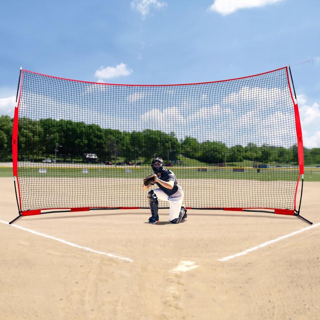 Barricade Backstop Net, 16x10 Ft Ball Sports Barrier Netting, Portable Practice Equipment with Carry Bag, Protection Screen for Baseball Softball
