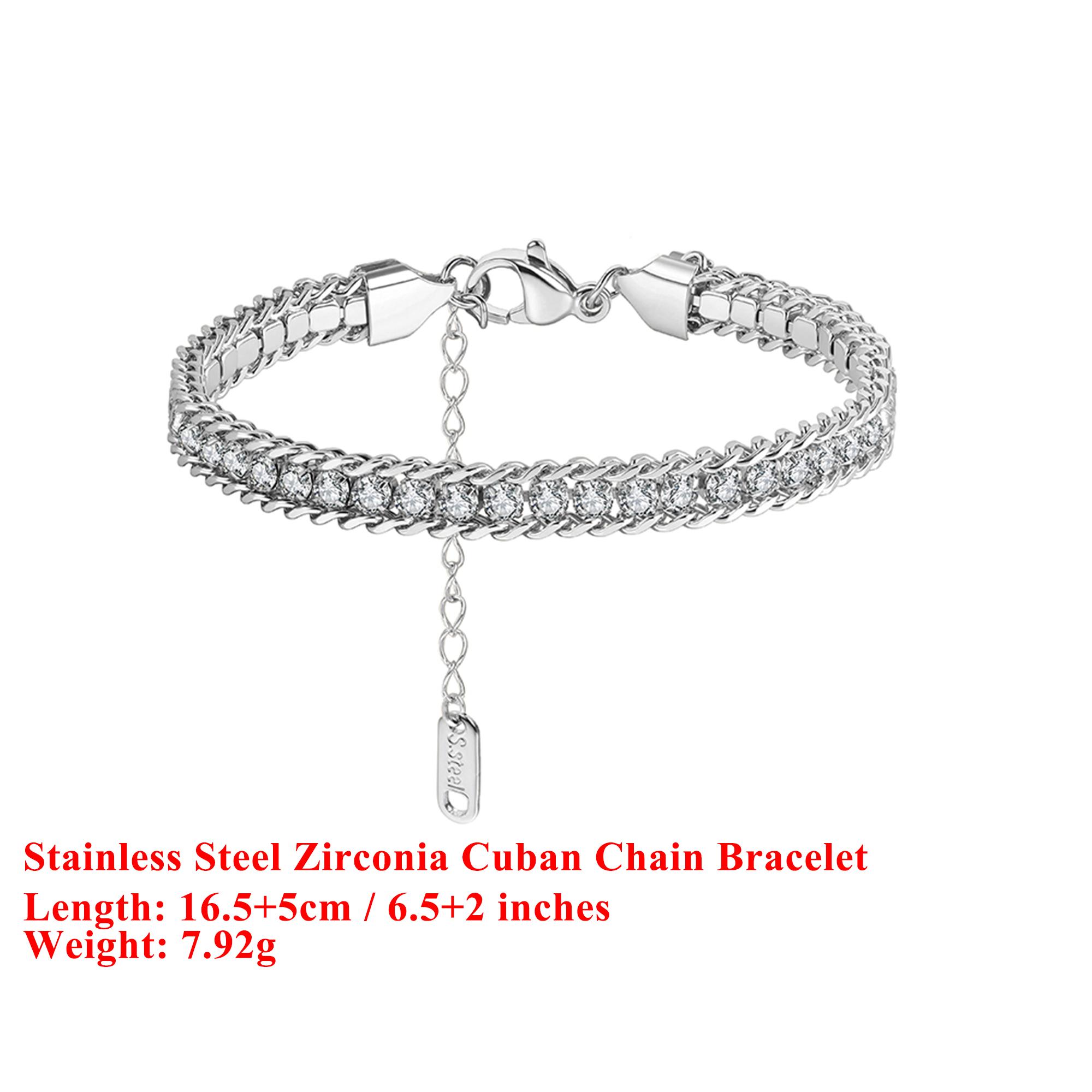 

EFFIE QUEEN Stainless Steel 18k Gold Cuban Chain Zirconia Tennis Chain Bracelet Simple Jewelry for Women, Men Party Gift STKB08 серебряный