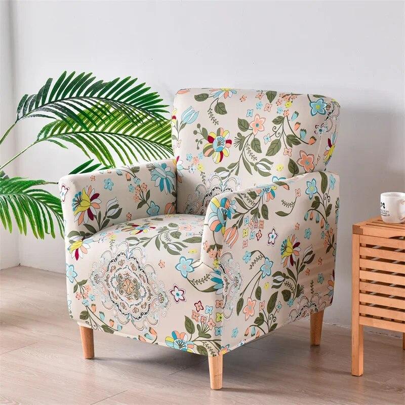 Floral Elastic Tub Chair Cover Stretch Club Armchair Covers Single Slipcovers Adjustable Couch Covers for Study Bar Counter Home