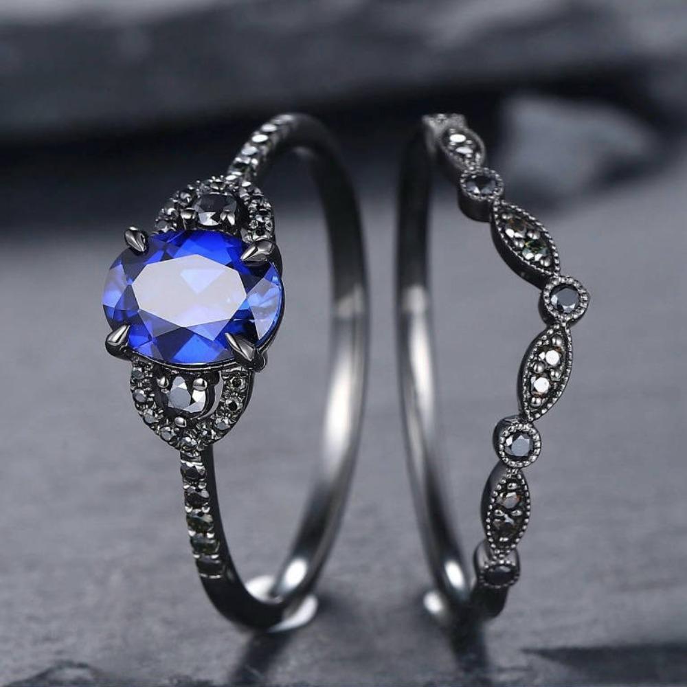 Blue Zircon Ring, European and American Fashion Ring Ins Wedding Engagement Retro Diamond Ring